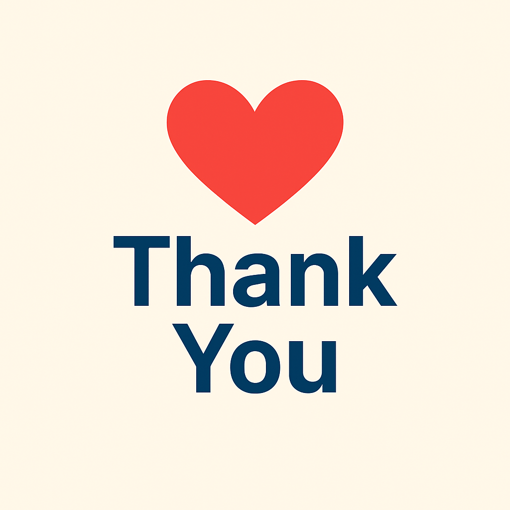 Big red heart with the words thank you underneath